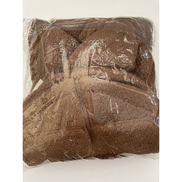 SO Brown Tan Full Zip Up Long Sleeve Sherpa Oversized Teddy Jacket Size S - Picture 3 of 5